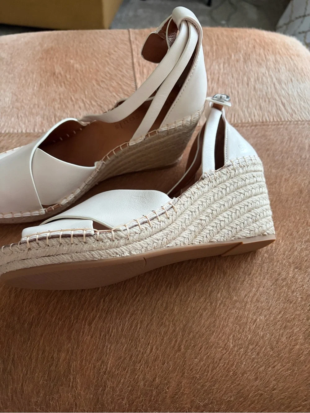 gentle souls White Leather Crisscross Espadrille Wedge Sandals